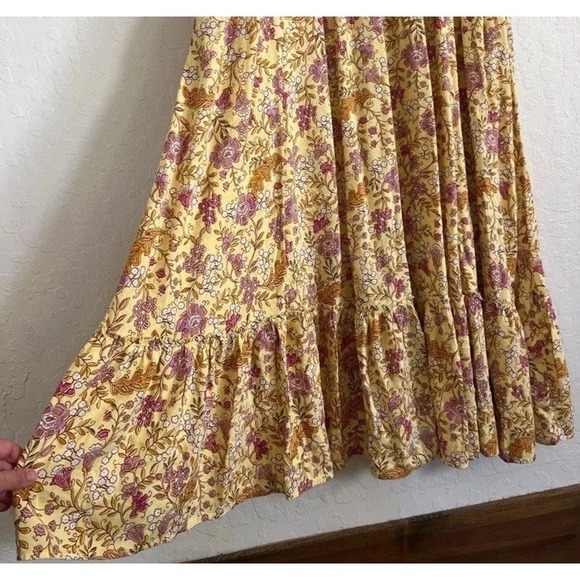Old Navy Dress XL Milkmaid Baby Doll Maxi Yellow Floral Cottagecore Boho Peasant - Picture 6 of 10